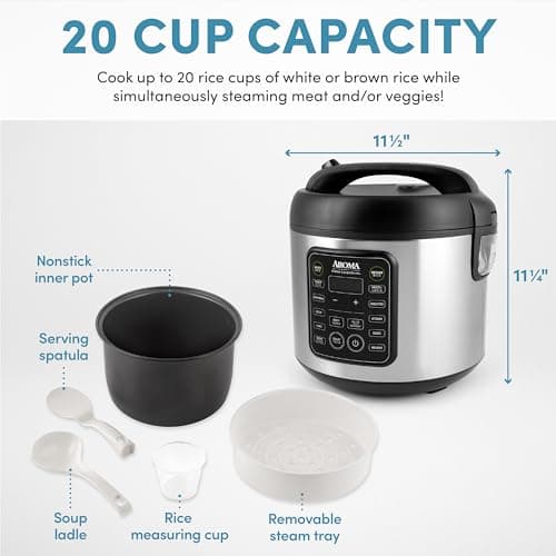 Aroma Housewares Professional Plus ARC-5000SB 20 Cup (Cooked) Digital Rice Cooker, Food Steamer, Slow Cooker, Stainless Exterior/Nonstick Pot, Silver, Black, 10-cup uncooked/20-cup cooked/4QT 3