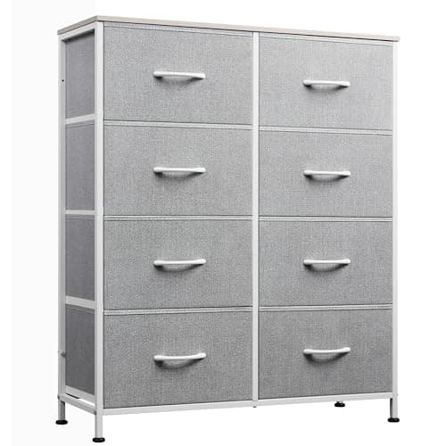 WLIVE Fabric Dresser for Bedroom, Tall Dresser with 8 Drawers, Storage Tower with Fabric Bins, Double Dresser, Chest of Drawers for Closet, Playroom, Dormitory, Light Grey