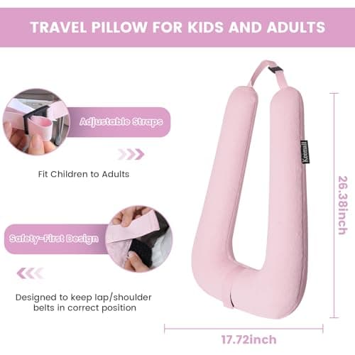 Keemall Car Pillow for Kids, Professional Inflatable Kids Car Pillow for Sleeping Carseat Travel - Safe, Reliable - Inflatable Travel Pillows for Kid Adult Car Seats Pink 7