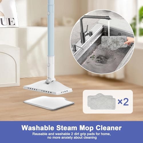 7-in-1 Steam Mop, 1200W Rotated Steam Cleaner for Home, 2 Modes, 400ML Removable Tank, 23FT Cord, 2 Washable Pads, Multi-Surface Steamer for Hard Floor, Laminate Floor, Tiles Cleaning (Light Blue) 7