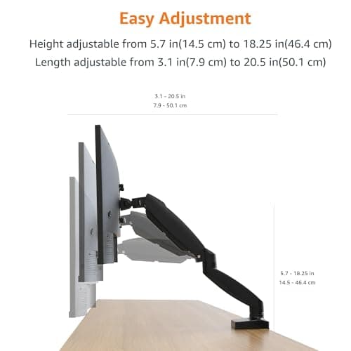 Amazon Basics Gas Spring Single Computer Monitor Arm Desk Mount, Adjustable, Holds up to 27" Monitors, Black 5