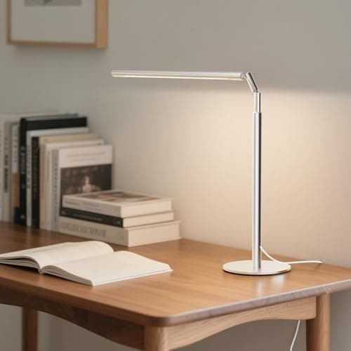 ALFELE Metal Desk Lamp for Home Office - 16'' Foldable LED Desk Light for Reading, 4 Color Temps, 15W 1200Lm Dimmable Table Lamp with Flexible Arm, Task Lamp for College Dorm Study Painting, Silver 8