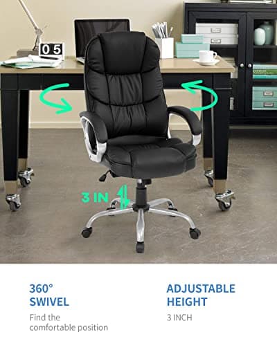 FDW Office Chair Computer High Back Adjustable Ergonomic Desk Chair Executive PU Leather Swivel Task Chair with Armrests Lumbar Support (Black) 6