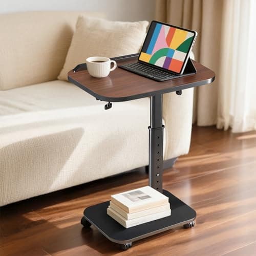TV Tray Table, C Table End Table Adjustable Height, 180° Flip-Over Panel Design & 360° Swivel Casters, Couch Tables for Small Spaces, C Shaped Side Table for Living Room/Bedroom/Sofa/Bed/Eating/Laptop