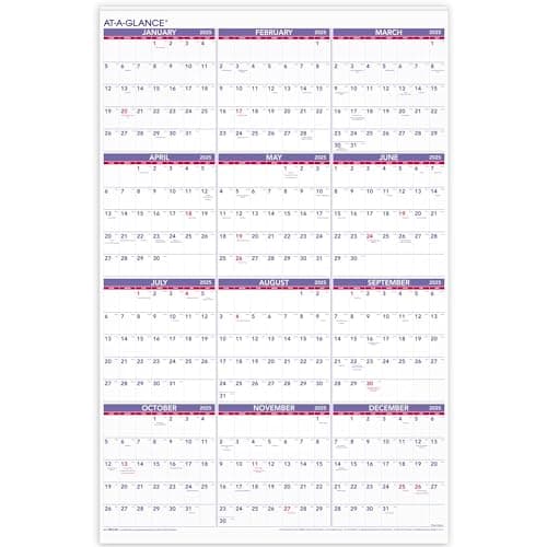 AT-A-GLANCE 2025 Wall Calendar, Monthly, 24" x 36", Extra Large, Paper (PM122825)