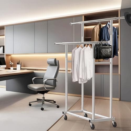 Simple Houseware Standard Double Rod Garment Rack, Silver 5