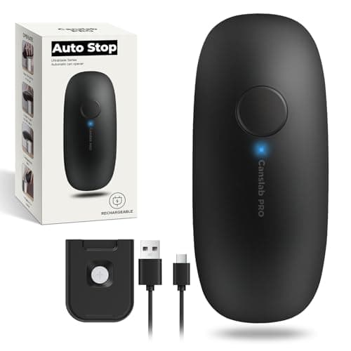 Canslab Ultrablade PRO Auto Stop Can Opener - Rechargeable Electric Can Opener for Kitchen for Seniors with Arthritis - One Touch Side Cut Opener, Smooth Edge, Handfree, Wall Mounted Small Size, Black