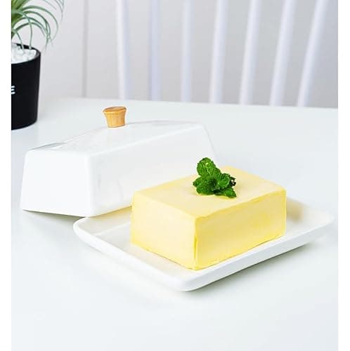 ENERFLAT Butter Dish with Lid – Elegant Ceramic Butter Holder for Countertop, Wide 2 Stick Double Butter Holder for Counter,Large & Wide, Perfect for Cream Cheese & European Butter 6