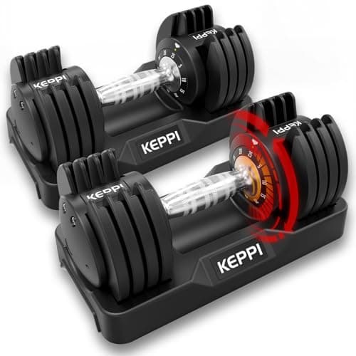 Keppi Adjustable Dumbbells Set-25lb Pair, Anti-Slip Metal Fast Adjust Weight Handle, Exercise & Fitness for Full Body Workout -DBA25(Pair)