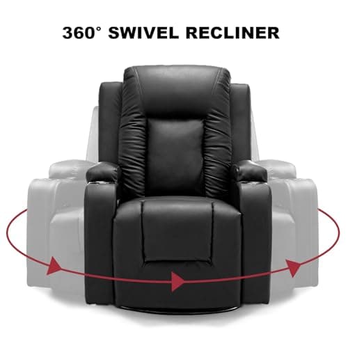 COMHOMA Swivel Rocker Recliner, PU Recliner Chair with Side Pockets, Massage Chair Recliner with Cup Holders, Reclining Chair Sofa Seat for Living Room, Bedroom (Black) 5