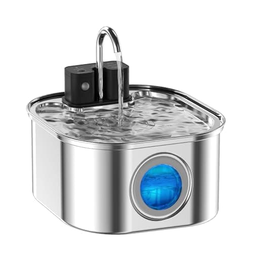 NautyPaws Cat Water Fountain Wireless，Stainless Steel-Rechargeable- Battery Operated Cat Water Fountain, 108oz/ 3.2l Automatic Cordless Pet Fountain ，Pet Fountain with 4200 Mah Battery