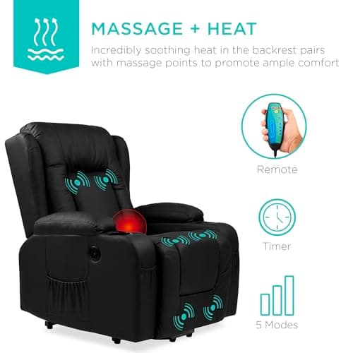 Best Choice Products PU Leather Electric Power Lift Chair, Recliner Massage Chair, Adjustable Furniture for Back, Legs w/ 3 Positions, USB Port, Heat, Cupholders, Easy-to-Reach Side Button - Black 6