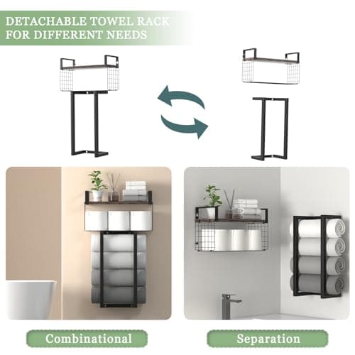 Loteba Towel Rack Wall Mounted for Bathroom. Multi-Functional Bath Floating Shelves with Towel Rack, Paper Holder and Storage Basket Over The Toilet for RV Camper or Small Space 5