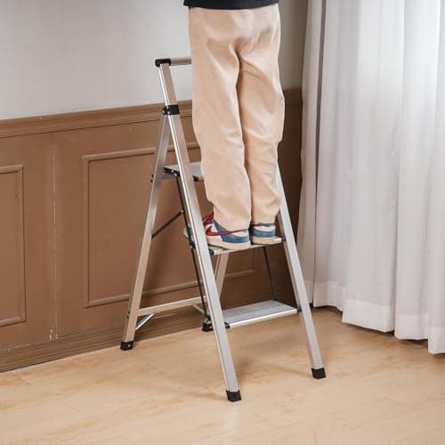 Magshion 3 Step Ladder Wide Anti-Slip Pedals Step Stool, Lightweight Aluminum Folding Ladder with Handgrip for Kitchen, Household and Office (330lbs Capacity) 8