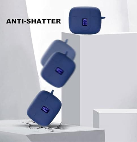 smaate Earbuds Case Compatible with TAGRY X08 Wireless Headphone, Silicon Protective Cover with Keychain, with Window for LED Display, Blue 7