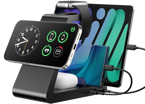 Charging Station for iPhone,5 in 1 Wireless Charger Stand Dock for Apple: Mag-Safe Charging Station for Multiple Devices Apple iPhone 17 16 15 14 13 12 Pro Max Plus iWatch Airpods