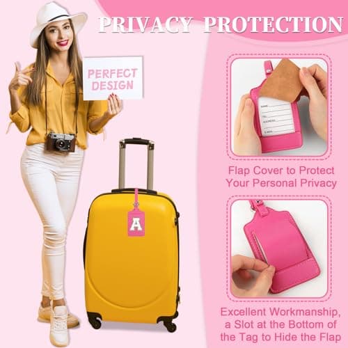 Initial Letter Luggage Tag A for Suitcases TSA Approved, PU Leather Personalized A-Z Luggage Tags with Privacy Cover Name Card, Rose Cute Monogrammed Funny Luggage Tag for Women Kids(1 Pack Letter A) 8