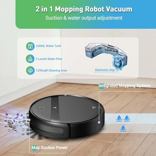 Robot Vacuum and Mop Combo,2 in 1 Mopping Robot Vacuum Cleaner,Wi-Fi/App/Remote,Powerful Suction, Dustbin and Watertank, Self-Charging,Ideal for Pet Hair,Hard Floors and Low Pile Carpet,Dark Black 5
