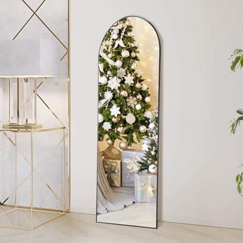DUMOS Arched Full Length Mirror with Stand 59"x16" Floor Standing Aluminum Frame for Bedroom Body Hanging Leaning Modern Simple Home Decor Shatter-Proorf Nano Glass Wall Living Room Cloakroom Black 7