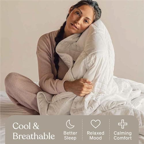 Baloo Weighted Blanket for Adults 25 lb King (Pebble White, 80"x87") | Cool & 100% Cotton | Glass Microbead Fill 7
