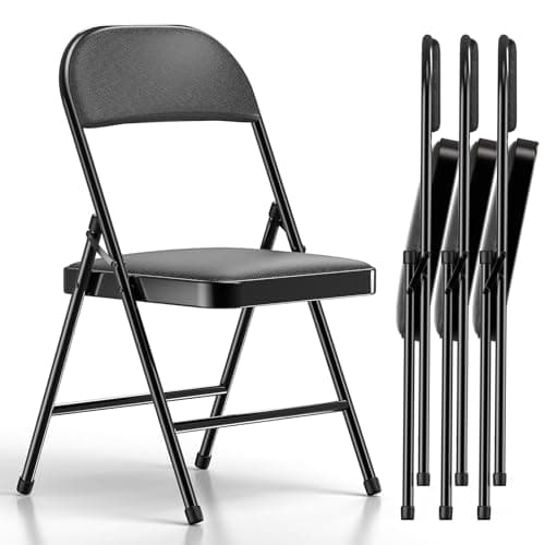 Nazhura 4 Pack Folding Chairs, Fabric Dining Chair Set with Padded Cushion and Back, Indoor Outdoo Seat for Home Office Events Wedding Party (Charcoal Fabric Seating)