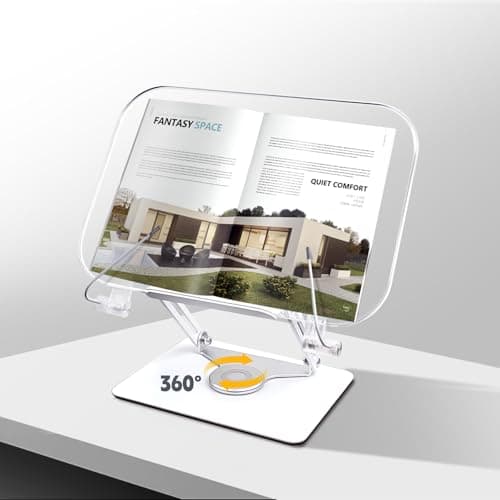 VECOFO Acrylic Adjustable Book Stand, 360° Swivel Base, Foldable Holder for Reading, Laptop, Tablet, PC, eReader 7