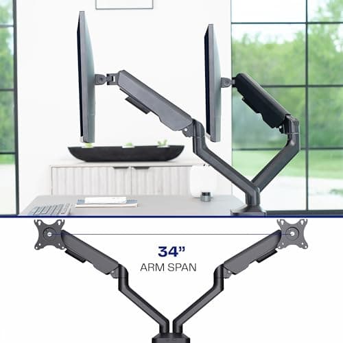 VIVO Dual Pneumatic Arm Ultra-Wide Monitor Mount for up to 35 inch Screens, Holds 26.4 lbs per Arm, Desk Mount Monitor Stand for 2 Ultrawides, Black, STAND-V200O 6