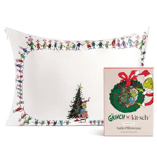 The Grinch x Kitsch Satin Pillowcase with Zipper for Hair & Skin - Softer Than Silk Pillow Cases, Machine Washable Cooling Satin Pillow Case, Wrinkle-Free Pillow Cases Standard Size 19x26, Who-Ville