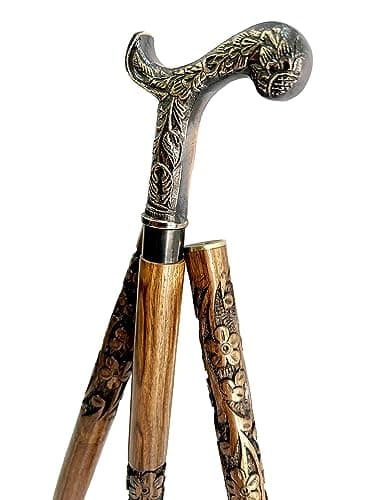 Shaan Nautical “Elegant Wooden Walking Stick with Handcrafted Floral Brass Handle – Stylish Men’s & Women’s Cane for Walking Support, Gifts & Everyday Use” 7