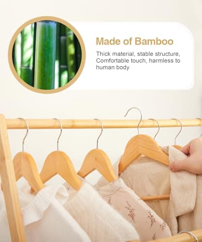 Cozivolife Bamboo Clothes Rack with Storage Shelf, Portable Garment Holder Clothing Hanger for Hanging Cloth, Foldable Wardrobe Storage for Entryway and Bed Room (Natural) 5