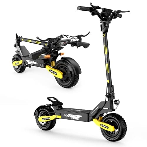 EOEOTWO Electric Scooter for Adults, 1200W Motor Fast E-Scooter, 11" Off-Road Tires, Up to 30 MPH Top Speed & 20/43 Miles Long Range Heavy Duty Electric Scooter, Foldable (48V 13Ah, Yellow)