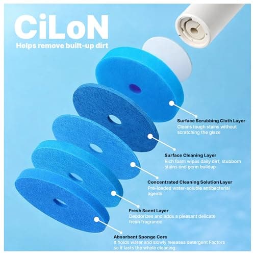 CiLoN Wall-Mounted Disposable Toilet Brush Kit and 30 Fresh Bleach Scrubbing Sponge Pads. Bathroom Space Saving Toilet Wand kit. Toilet Bowl Brush and Holder Set. (Starter Kit + 30 Brush) 9