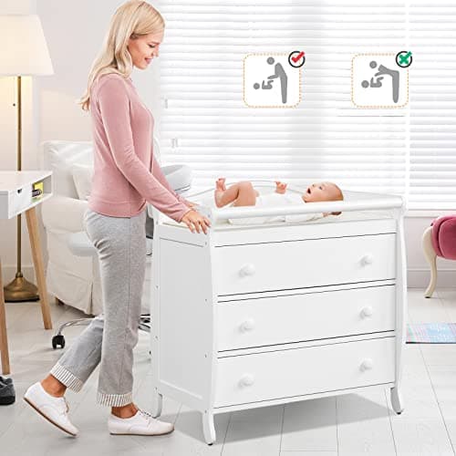 Costzon 3-Drawer Changing Table, Infant Diaper Changing Station with Drawers, Safety Rails & Strap, Baby Changing Table Dresser for Nursery, Easy Assembly (White) 9