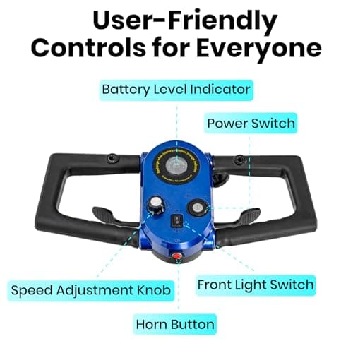 4-Wheel Mobility Scooter for Senior,All Terrain Folding Electric Powered Wheelchair for Adults and Seniors,250W,15-Mile Long Range,5 mph,2 Mirrors, Blue 8