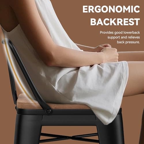 Yongchuang 24" Metal Barstools Set of 4 Counter Bar Stools with Wood Top Low Back Matte Black 6