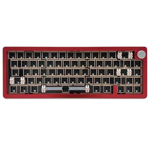 BOYI GMK67-65% Aluminum Alloy Keyboard Kit,Hot-Swappable BT5.0/2.4G/Type-C Tri-Mode Wireless CNC RGB Mechanical Keyboard Gasket Mounted Kit,Customized South-Facing LED Barebones Kit(Red+Knob)