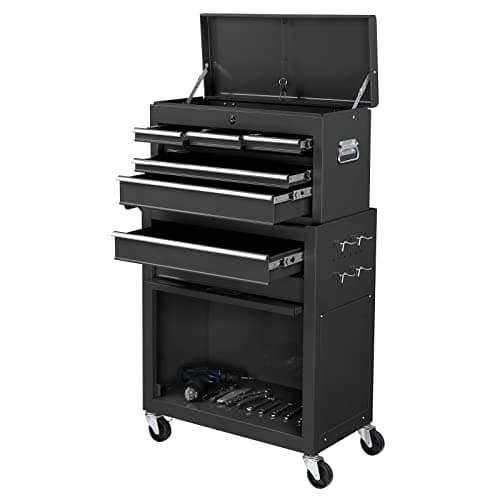 TUFFIOM 8-Drawer Rolling Tool Chest, Tool Storage Cabinet w/Lockable Wheels, Detachable Top, Drawers & Side Hooks, Mechanic Tool Organizer Box for Garage Warehouse Repair Shop 8