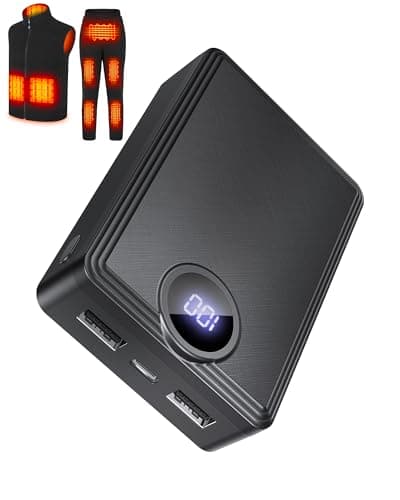 𝟱𝗩 𝟮𝗔 𝟯𝗔 𝟭𝟮𝟬𝟬𝟬𝗺𝗔𝗵 Heated Vest Battery Pack, Rechargeable Power Bank with LED Display, Type-C Input, and Dual USB-A Output for Heated Apparel, Vest, Chair, Blanket, and Jacket up to 12H