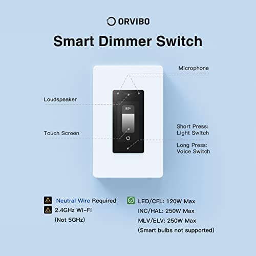 ORVIBO Matter Smart Dimmer Switch, Works with Apple Home, Alexa & Google Home, w/Weather Display, Energy Monitoring, Single Pole, Neutral Wire Required 8