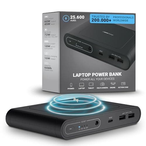 Omni Mobile 25600mah 25600 Laptop Power Bank, Universal Charger for All Devices, Fast Charging DC, USB-C & QC 3.0 Ports, Wireless Charging, Travel-Friendly Power Solution