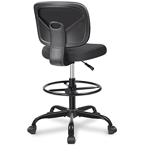 Primy Tall Drafting Desk Chair - Armless, Adjustable Height, Mesh Back, Rolling, Standing Desk Chair for Art Room, Office or Home (Black)