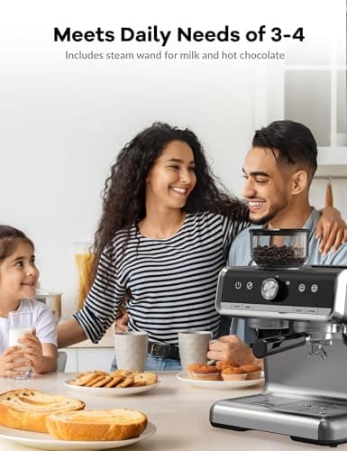 GarveeHome Espresso Machine With Grinder, 20 Bar Semi-Automatic Espresso Coffee Maker With Milk Frother Steamer Wand Cappuccino Latte Macchiato, 95 oz Water Tank, PID Temperature Control, Light Gray 6