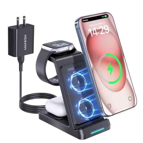 3 in 1 Charging Station for iPhone,fast Wireless Charger for iPhone 16/15/14/13/12/11 X Pro Max, Apple Watch Ultra 10/9/8/7/6/SE/5/4/3/2 - Wireless Charger Stand for Air Pods 4/3/2/Pro/2(with Adapter)