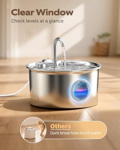 Cat Water Fountain Stainless Steel: Cat Fountain for Drinking - 88oz/2.6L Pet Water Fountain for Cats Indoor - Quiet Cats Water Bowl Dispenser - Pets Feeding & Watering Supplies - for Small Animals 5