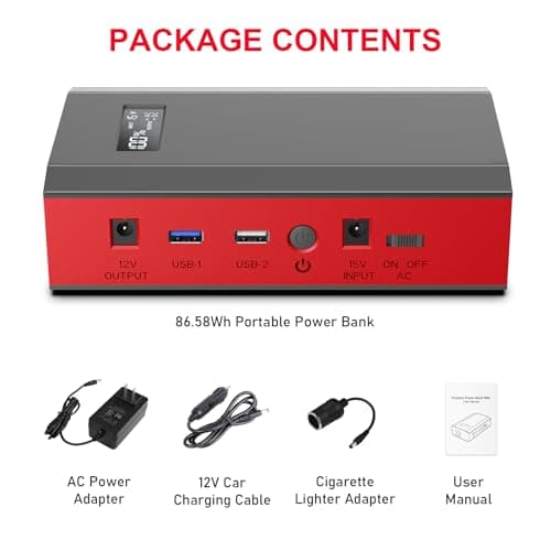 ZeroKor Portable Power Bank with AC Outlet, 65W 110V External Battery Power Pack Portable Laptop Charger Power Source Backup for Outdoor RV Tent Camping Home Smart Device Emergency -Grey Red 9