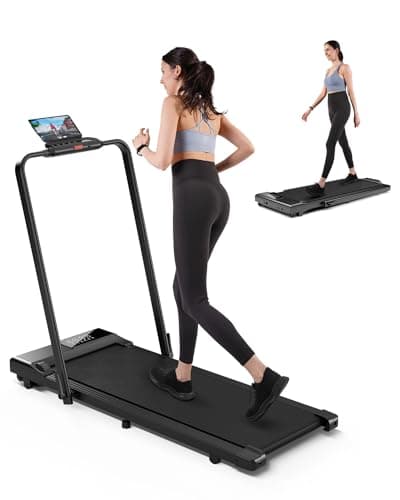 Superun Walking Pad Treadmill with Handle Bar, 300 LBS Capacity Treadmills for Home, 3.0HP Portable Under Desk Treadmill for Home Office with LED Display Remote APP Control