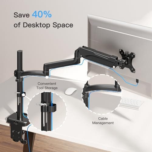 MOUNTUP 27 inch Extra Long Monitor Arm, Single Desk Mount for 22-32 inch, Tall Monitor Stand Holds 4.4-19.8lbs, Height Adjustable Monitors Stand for Desk with C-Clamp/Grommet Base, Black 5
