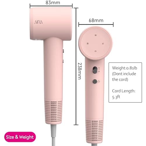 AINA Hair Dryer,Blow Dryer with Diffuser Brush Comb for Women - BLDC Hair Dryer - Brushless Motor, 110,000 RPM Lightweight,Ionic Travel, 3 Magnetic Attachments 110V/ALCI(Baby Pink) 3
