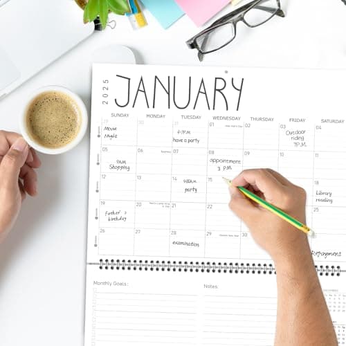 GuassLee Wall Calendar 2025-12 Months Hanging Wall Calendar from Jan. 2025 to Dec. 2025, 14.5" x 11" At a Glance Monthly Planner with Goals & Note for Office School Home Organizer, Double-sided 6