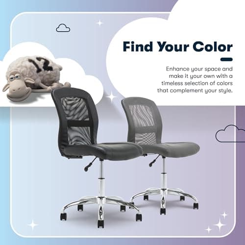 Serta Essential Armless TaskChair, Small Desk Chairs with Wheels, Breathable Mesh Back and Faux Leather, Quality Foam Cushion Seat for Comfort, Minimal Design for Vanity Table, Black 11